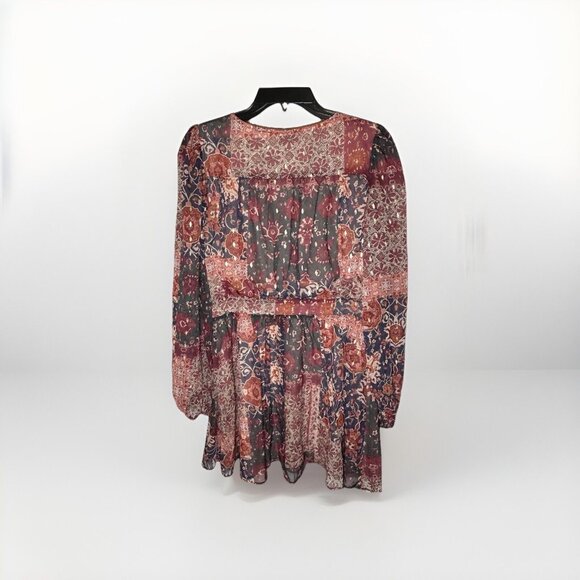 Forever 21 Floral Mini Dress Womens Large Long Sleeve Side Zippered - Picture 2 of 11